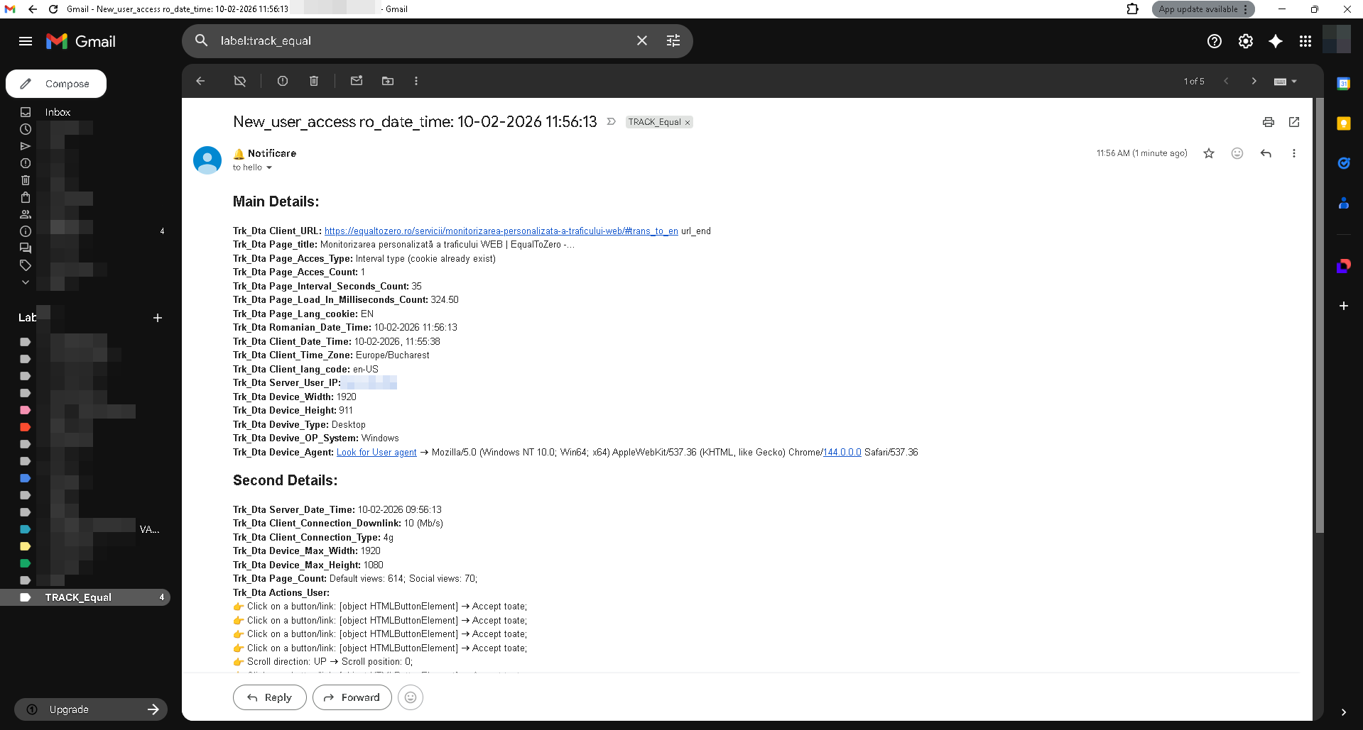 Exemplu - Monitorizarea personalizată a traficului WEB